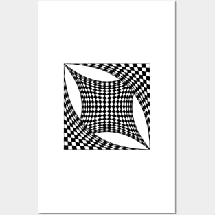 Twisted chessboard, geometric, 3d optical illusion Posters and Art